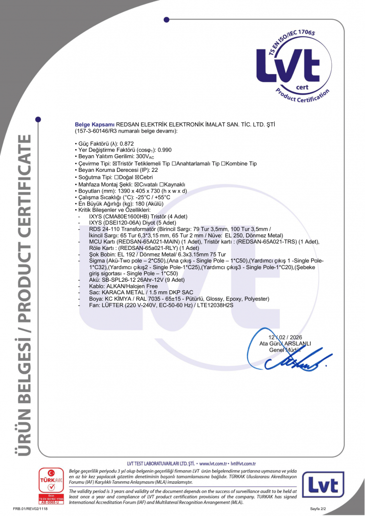 TS EN 60146-1-1 (110V-40A) ÜRÜN BELGESİ (TSE)